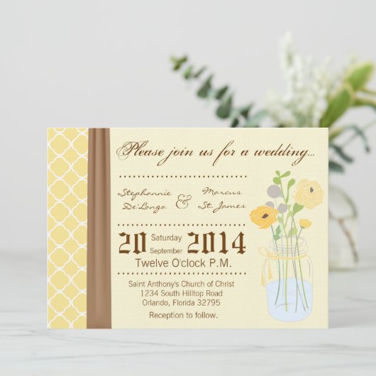 5x7 Country Mason Jar Flowers Weddenschap Kaart (Staand voorkant)