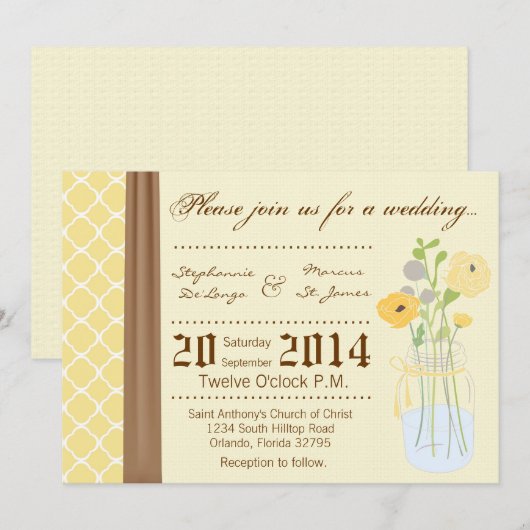 5x7 Country Mason Jar Flowers Weddenschap Kaart (Voorkant / Achterkant)