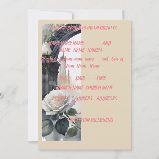 5x7 crème roos bruiloft uitnodigen kaart (Voorkant)