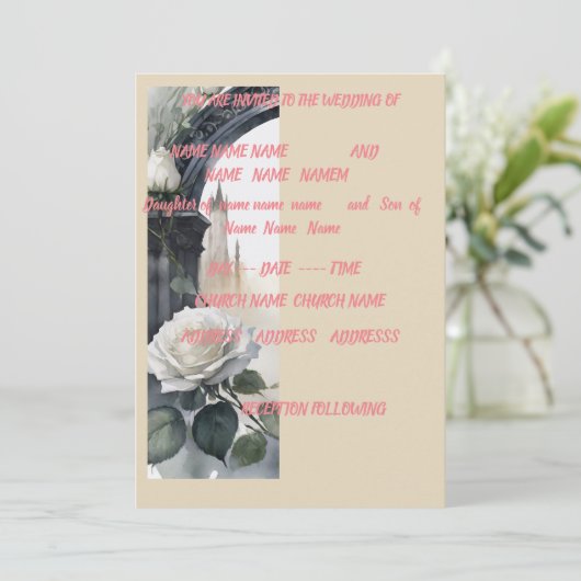 5x7 crème roos bruiloft uitnodigen kaart (Staand voorkant)