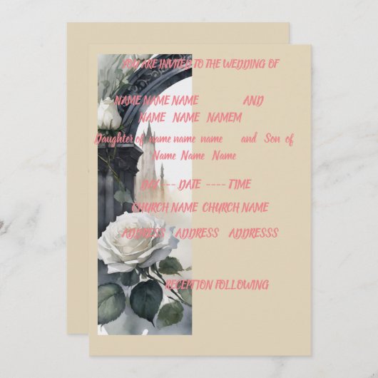 5x7 crème roos bruiloft uitnodigen kaart (Voorkant / Achterkant)