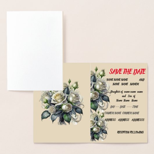 5x7 creme roos bruiloft uitnodigen SAVE THE DATE Folie Kaarten (Display)