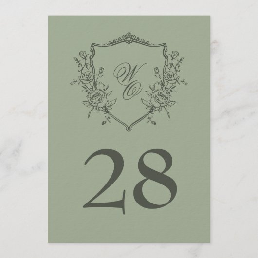 5x7  Crest Huwelijk Olijfsalie Tafelnummer (Voorkant)