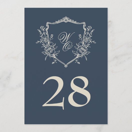 5x7  Crest Navy Cream Trouwtafel Nummer (Achterkant)