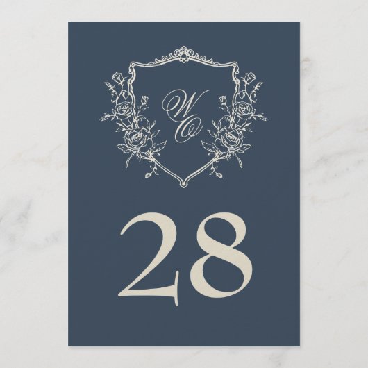 5x7  Crest Navy Cream Trouwtafel Nummer (Achterkant)