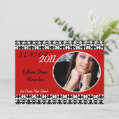5x7 Crimson Red Damask Photo Senior Aankondiging (Staand voorkant)