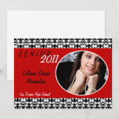 5x7 Crimson Red Damask Photo Senior Aankondiging (Voorkant / Achterkant)