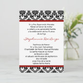 5x7 Crimson Red Damask Quinceanera Uitnodiging (Staand voorkant)