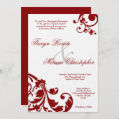 5x7 Crimson Red Floral Linen Wedding Uitnodiging (Voorkant / Achterkant)