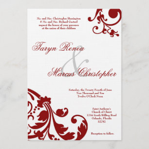 5x7 Crimson Red Floral Linen Wedding Uitnodiging