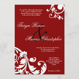 5x7 Crimson Red Floral Linen Wedding Uitnodiging