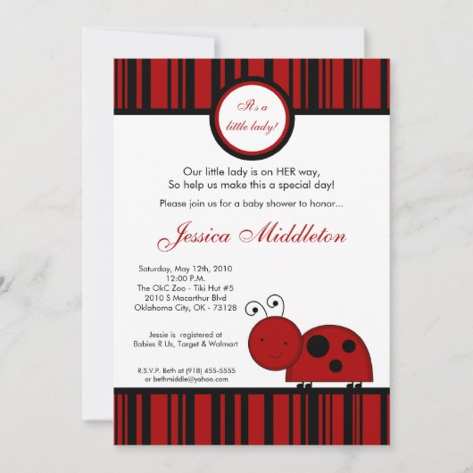 5x7 Crimson Red Lady Bug Baby shower Uitnodiging (Voorkant)