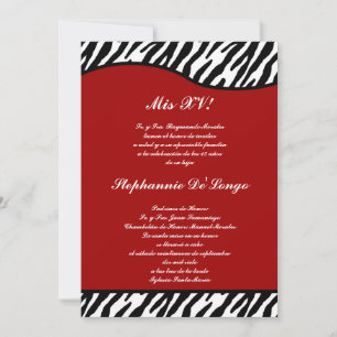 5x7 Crimson Red Zebra Quinceanera Party Uitnodigen Kaart
