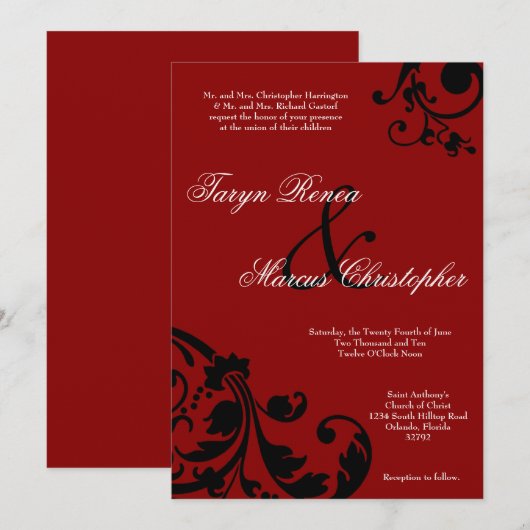 5x7 Crimson Rode Bloemen Linnen bruiloft uitnodigi Kaart (Voorkant / Achterkant)