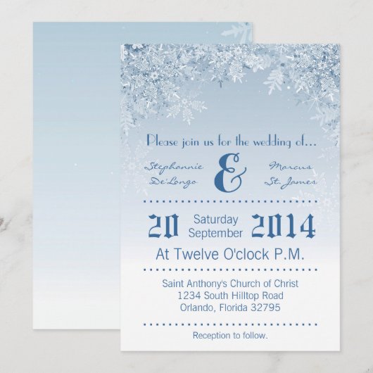 5x7 Crystal Snowflakes Winter Huwelijksuitnodiging Kaart (Voorkant / Achterkant)