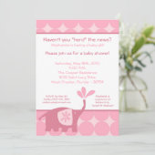 5x7 Cute Pink Elephant Baby shower Invitation Kaart (Staand voorkant)