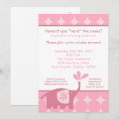5x7 Cute Pink Elephant Baby shower Invitation Kaart (Voorkant / Achterkant)