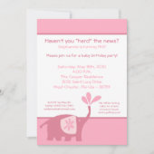 5x7 Cute Pink Elephant Birthday Party Invitation Kaart (Voorkant)