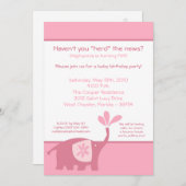 5x7 Cute Pink Elephant Birthday Party Invitation Kaart (Voorkant / Achterkant)