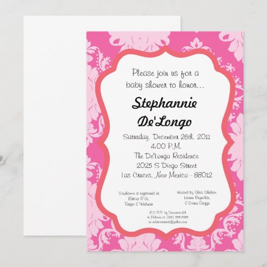 5x7 Damask Lace Elegant Baby shower-uitnodiging Kaart (Voorkant / Achterkant)