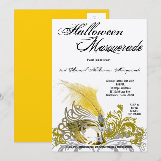 5x7 de gele Uitnodiging van het Kostuum van (Voorkant / Achterkant)