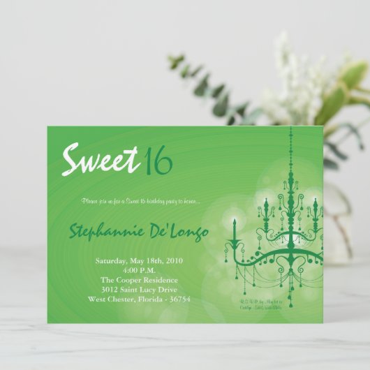 5x7 de groene Uitnodiging van 16 Verjaardag van de (Staand voorkant)