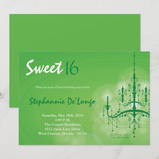 5x7 de groene Uitnodiging van 16 Verjaardag van de (Voorkant / Achterkant)