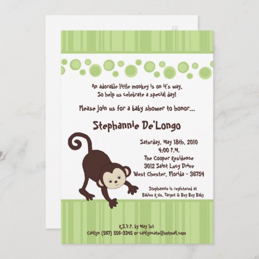 5x7 de groene Uitnodiging van het Baby shower van (Voorkant / Achterkant)