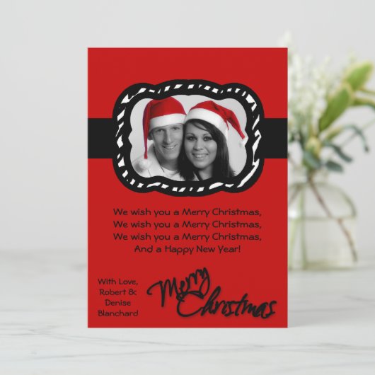 5x7 de karmozijnrode Rode Zwarte Kerstkaart van de (Staand voorkant)