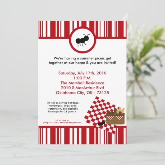 5x7 de Uitnodiging van de Barbecue van de Picknick (Staand voorkant)