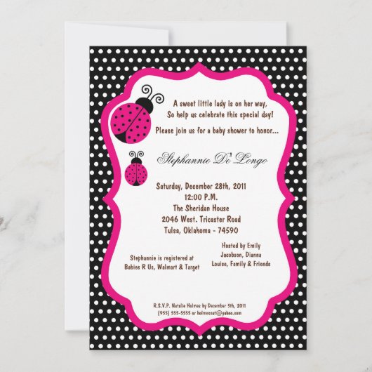 5x7 de zwarte Uitnodiging van Dame Bug Baby shower (Voorkant)
