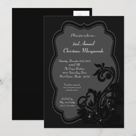 5x7 de zwarte Uitnodiging van KERSTMIS van (Voorkant / Achterkant)