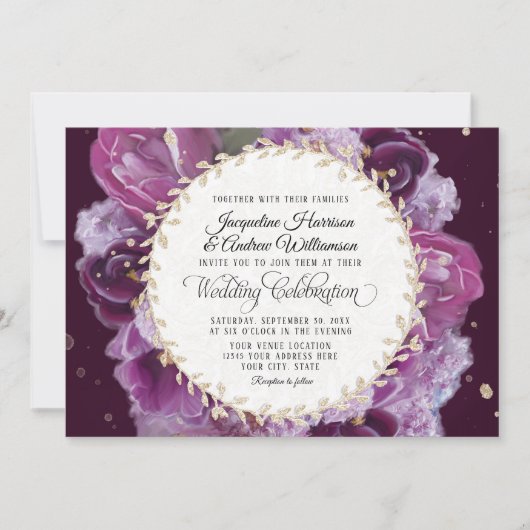 5x7 Deep Lavender Paarse Floral Pastel Leaf Wreate Kaart (Voorkant)