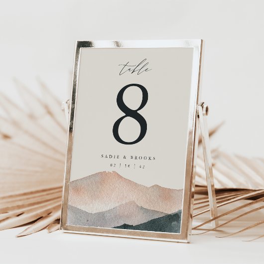 5x7" Desert Mountain Sunset Table Number Card Kaart