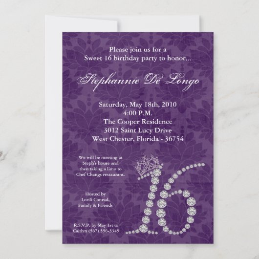 5x7 Diamond Amethyst Sweet 16 Birthday Invitation Kaart (Voorkant)