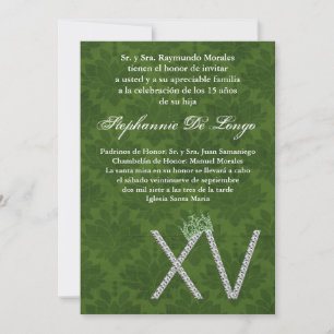 5x7 Diamond Emeral Quinceanera Verjaardag Uitnodig Kaart