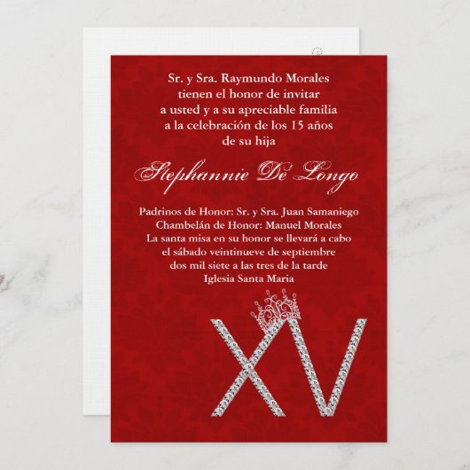 5x7 Diamond Ruby Quinceanera Verjaardag Uitnodigin Kaart (Voorkant / Achterkant)