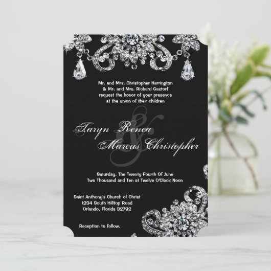 5x7 Diamond Sieraden Ketting Bruiloft Uitnodiging (Staand voorkant)