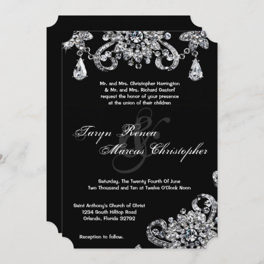 5x7 Diamond Sieraden Ketting Bruiloft Uitnodiging (Voorkant / Achterkant)