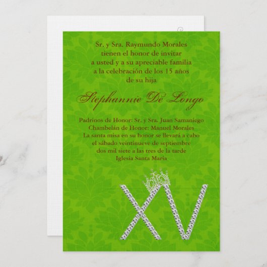 5x7 Diamond Topaz Quinceanera Verjaardag Uitnodigi Kaart (Voorkant / Achterkant)