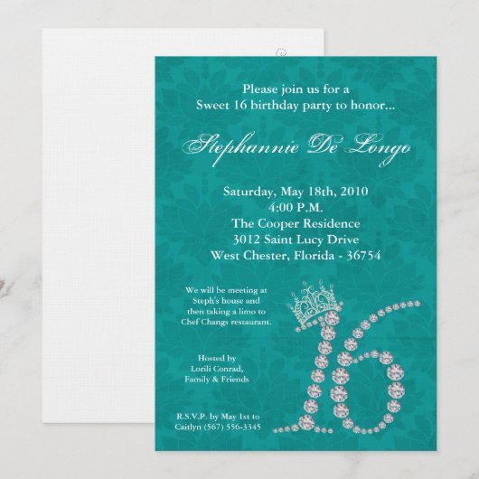 5x7 Diamond Topaz Sweet 16 Birthday Uitnodiging (Voorkant / Achterkant)