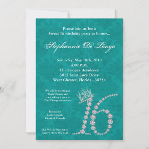 5x7 Diamond Topaz Sweet 16 Birthday Uitnodiging