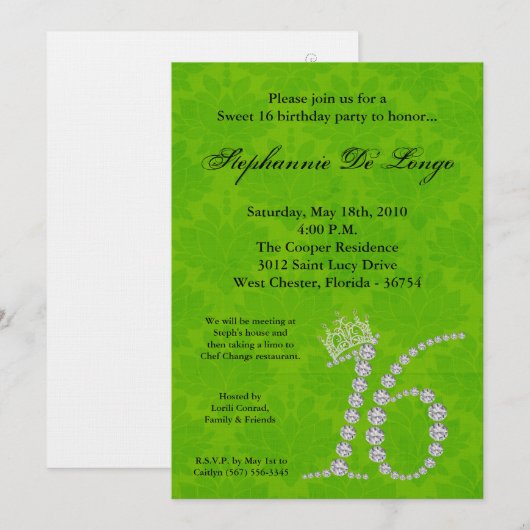 5x7 Diamond Topaz Sweet 16 Verjaardag Uitnodiging (Voorkant / Achterkant)