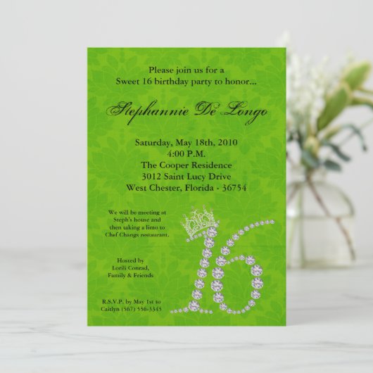 5x7 Diamond Topaz Sweet 16 Verjaardag Uitnodiging (Staand voorkant)