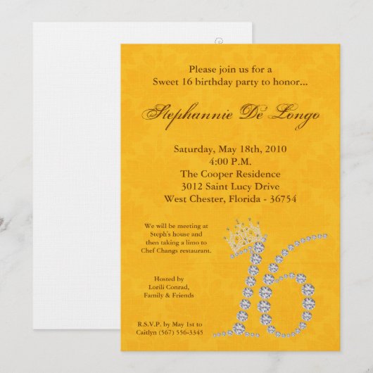 5x7 Diamond Topaz Sweet 16 Verjaardag Uitnodiging (Voorkant / Achterkant)