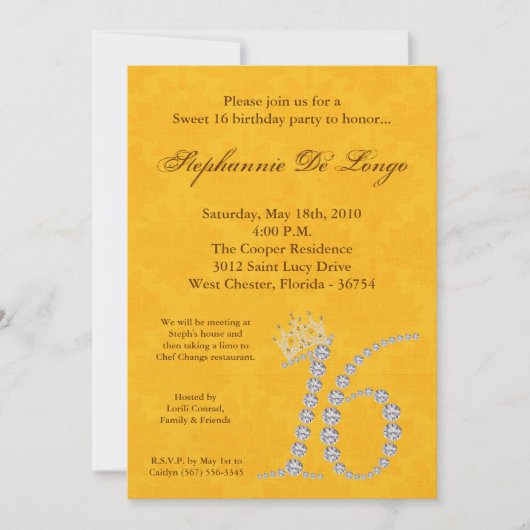 5x7 Diamond Topaz Sweet 16 Verjaardag Uitnodiging (Voorkant)