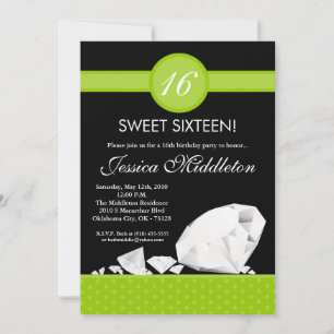 5x7 Diamonds Jewels Sweet 16 Birthday Invitation Kaart