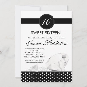 5x7 Diamonds Jewels Sweet 16 Birthday Invitation Kaart