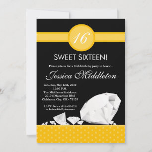 5x7 Diamonds Jewels Sweet 16 Birthday Invitation Kaart