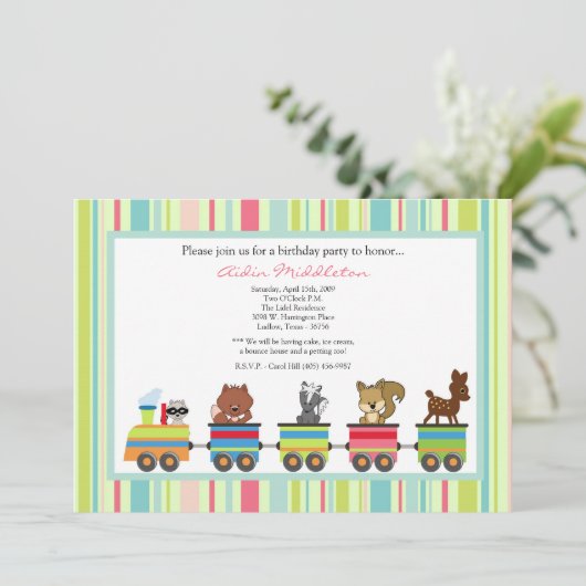 5x7 Dierentrein Ride Birthday Party nodigt uit Kaart (Staand voorkant)